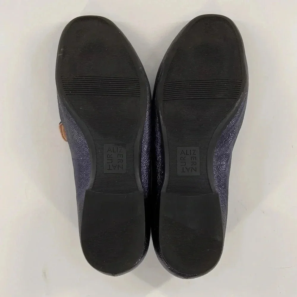 Naturalizer Eliy flats size 8.5 W 38.5 blue leather metallic smoking slippers